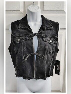 Madden NYC 'Trucker Vest' Distressed Black Denim - Junior Medium (8-10) *NWT*